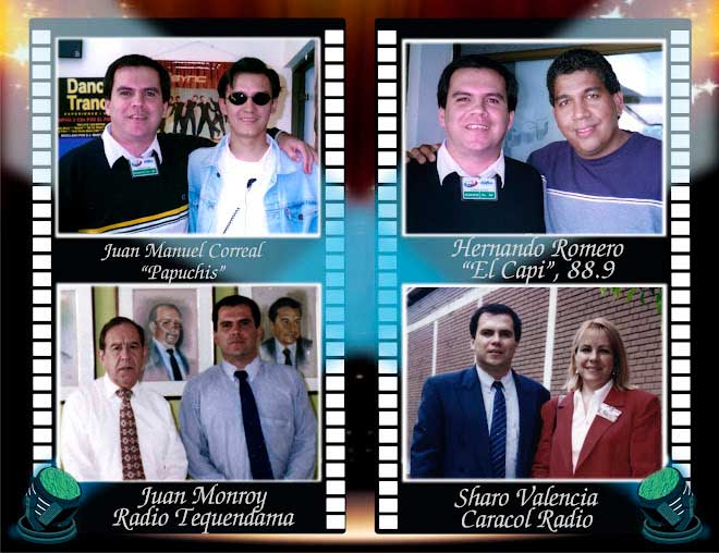 Víctor Manuel Rebellón Zea con Juan Manuel Correal "Papuchis", Hernando Romero "El Capi" (88.9), Juan Monroy (Radio Tequendama) y Sharo Valencia (Caracol Radio)